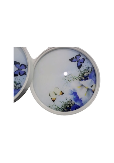 Zigon Sehpa Çember Mavi Kelebek Model Kayın Retro Parlak Ceviz 3