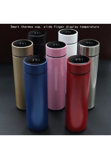 9009161604004drvs - Sıcaklık Göstergeli Dijital Termos 500 Ml Çok Renkli