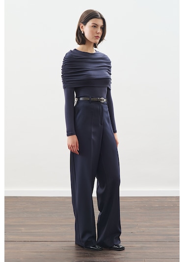 Büzgü Detaylı Bluz Lacivert Lacivert