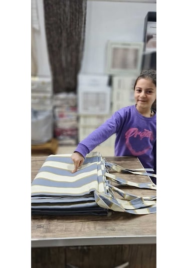 Devrim Olivya Tekstil Gri-krem Çizgili Özel Dikim Lüks Halkalı Branda Balkon Perdesi Gri - Krem