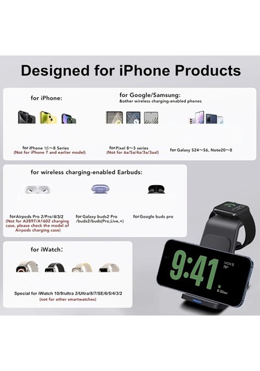 Motion003 Beyaz 1 Adet Fdgao 3u 1 Arada Kablosuz Sarj Istasyonu İphone Uyumlu 16 15 14 Pro Max İwatch Airpods 15w Hizli Sarj Usb C