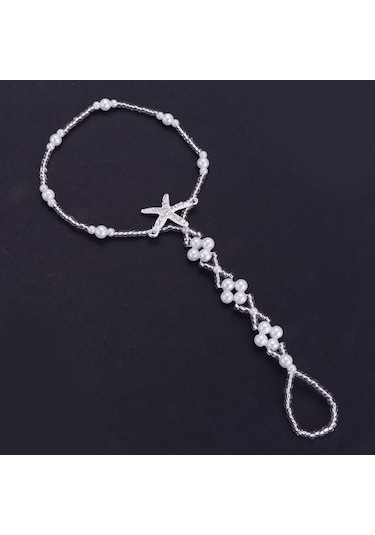 Suntek Beyaz Plastik İnci Denizyıldızı Elastik Halhal Boho Beyaz