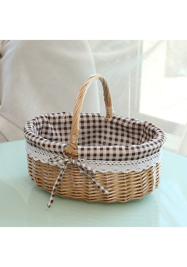 Cbtx Willow Sepet Açık Piknik Sepeti Dokuma Sepet Yumurta Kabı S Kahve Ekose