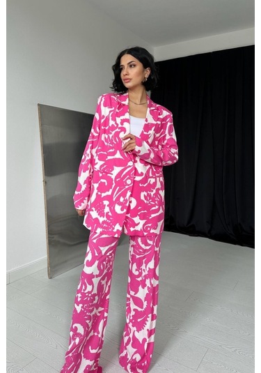 Modasize Fuşya Ceket Ve Pantolon Takım Fuşya
