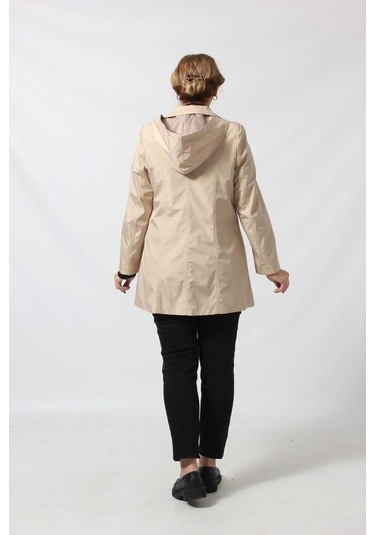 1616 Fermuarlı Cep Detaylı Kapuşonlu Bondit Ceket Açık Kapiçino Cappuccino