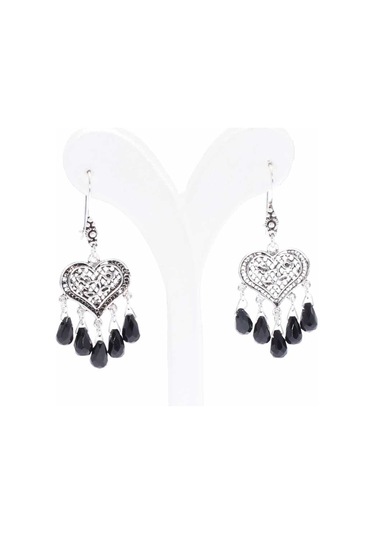 925 Ayar Gümüş Kalp Modeli Damla Oniks Taşlı Telkari Küpe