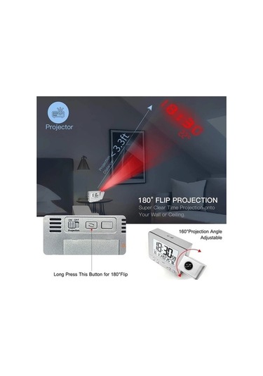 Trendooze Yatak Termometre Saat Projeksiyon Odası İçin Higrometre Fl Çalar Xx