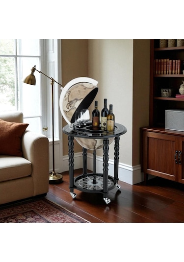 Z928-noır Dekoratif Dünya Bar Zoffoli Küre Bar Dolabı 93 Cm .