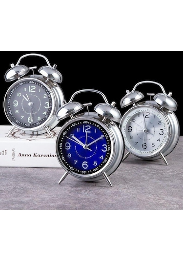 Valkyrie Akar Saniyeli Büyük Boy Nostaljik Analog Çalar Saat - Fosforlu Işıklı Alarmlı Yüksek Ses Hediyelik Saat Mavi