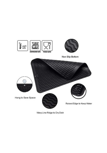 Ulzyvf Silikon Mutfak Matı - 40x30 Cm, Isıya Dayanıklı, 2 Adet Siyah