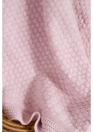 Toffy Toz Pembe Düz Örgü Bebek Battaniyesi 100x100 Pembe