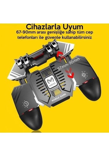 Polham 4000mah Powerbankli Telefon Soğutuculu Fanlı Oyun Kolu, Pubg Ateş Tuşlu Soğutuculu Oyun Kolu