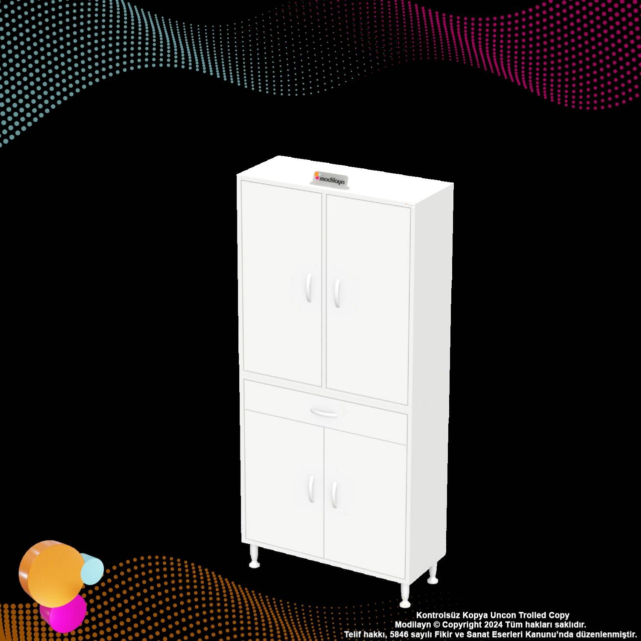 Sare Banyo Ve Mutfak Dolabı Çok Amaçlı Dolap Tek Çekmece 4 Kapak 3 Raf 6 Bölme 80x173x32,5 Cm Beyaz