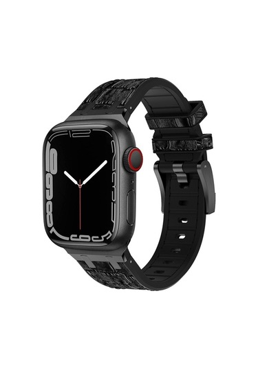 Novahub İos Watch Uyumlu 2023 40mm Timsah Dokusu Sıvı Silikon Saat Bantı Siyah Siyah, Gümüş Renk/i