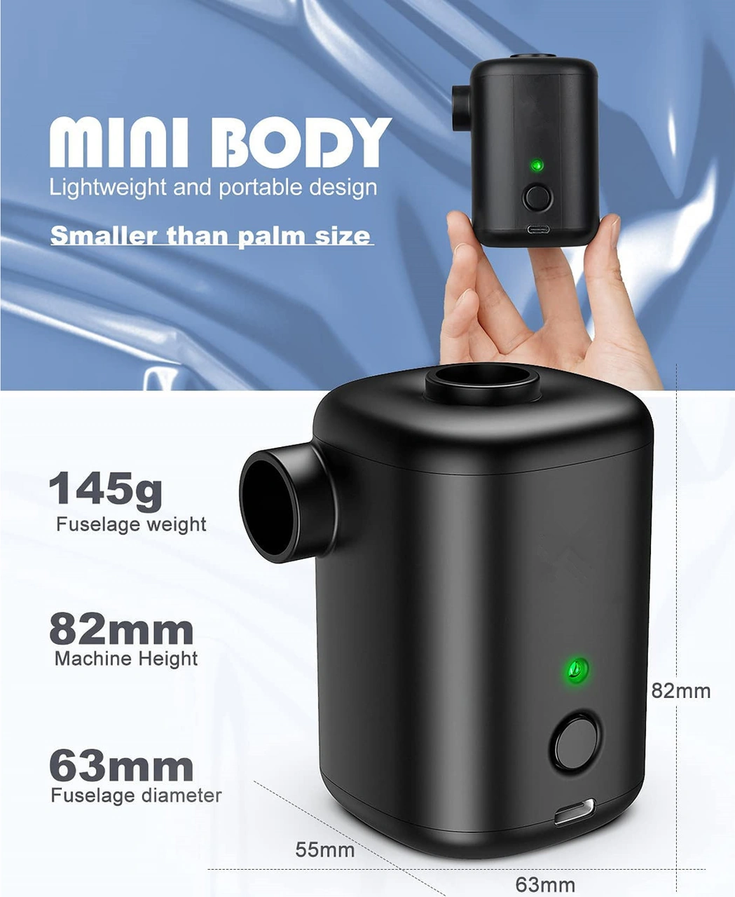 Hombey Ev Ve Dışarı Kullanıma Uygun Kablosuz Mini Akıllı Hava Pompa - Şişirme Ve Sarkıtma Fonksiyonu, 4 Farklı Uç, Hafif, Taşınabilir, Beyaz