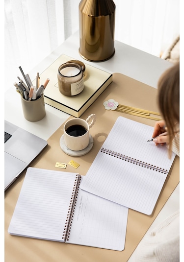 A5 Spiralli Karton Kapak 2 Li Set Çizgili Okul Defteri 80 Yaprak, Ders Programlı Galaksi