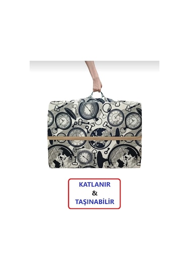 Lüks Katlanır Yatak 90x190x10 Cm Sünger Dünya Saat Desen