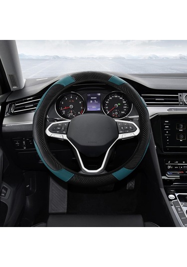 Jeehugo Kabuk Deri 37-38cm Evrensel Direksiyon Kılıfı - Karbon Fiber Desenli, Soluklastırıcı, Kaymazsız, Koruyucu, Yeşil Yeşim Rengi Koyu Yeşil