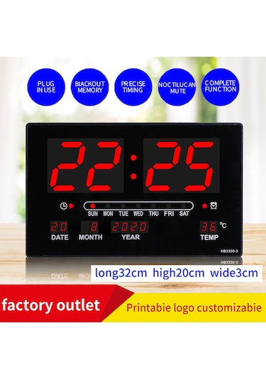 Suntek Sıcaklık Gün Tarih Göstergeli Dijital Duvar Saati Siyah