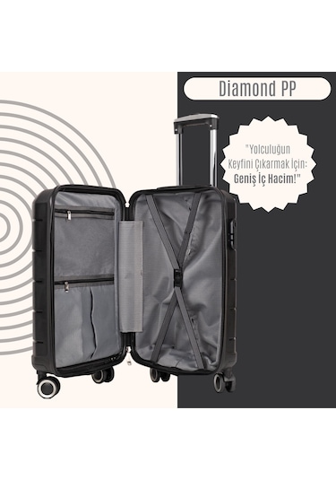 Npo Diamond Pp Polipropilen Kabin, Orta Ve Büyük Boy 3'lü Kırılmaz Valiz Seti-siyah Siyah