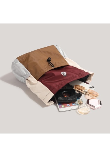 Charhp&kejnt Otantik Bağcıklı Sırt Çantası Retro Tarzı Kontrast Renk Büyük Kapasiteli Çanta 2024 Kontrast Renk Okul Çantası Kahverengi