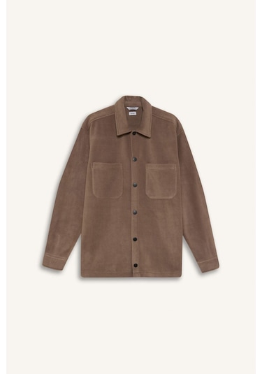 DeFacto Relax Fit Polar Uzun Kollu Gömlek A4782AX24WNBN571 Kahve