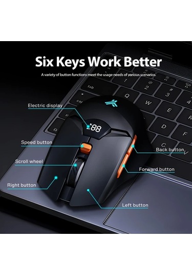 Besthome1 Kablosuz Çift Mod Akıllı Ekranlı Siyah Fare 2.4g Bt 5.1 3 Cihaz Bağlantı 6 Fonksiyon Tuşu Diğer
