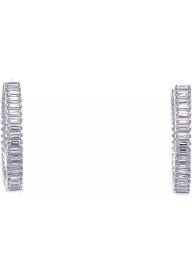 Nagıss 20 MM Halka Baget Taşlı 925 Ayar Gümüş Kadın Küpe