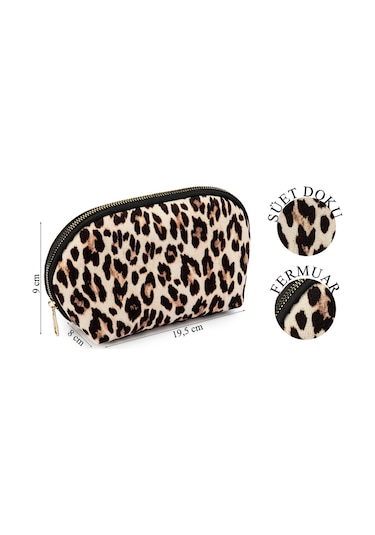 Lionesse Leopar Desenli Makyaj Çantası 4708 - Fermuarlı, Organizer