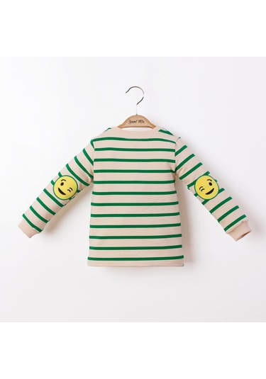 Çizgili Nakışlı Çocuk Sweatshirt 001 Turuncu