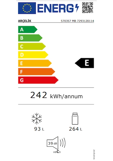 Arçelik 570357 MB 357 LT No-Frost Çift Kapılı Buzdolabı