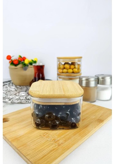Duo 400 Ml Bambu Kapaklı Kare Borosilikat Cam Kase - 1 Adet Bambu