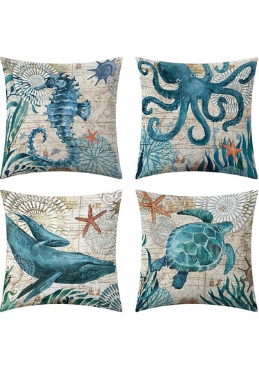 Monyee Deniz Stili Su Geçirmez Dış Mekan Yastık Kılıfı - Ev Dekorasyonuna Klasik Güzellik Ve Deniz Rengi Katın Diğer