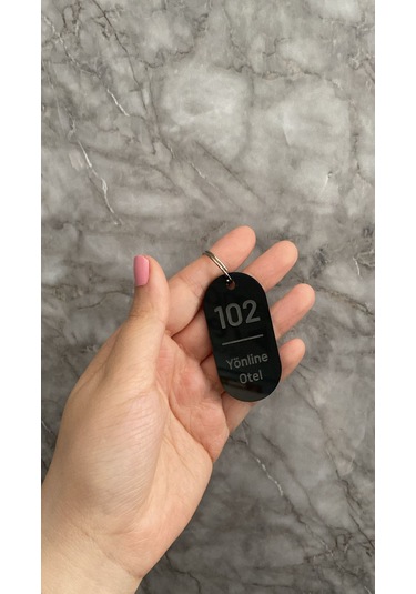 Siyah Parlak Kişiselleştirilebilir Otel Bungalov Apart Anahtarlık