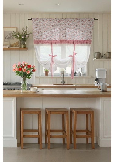 Potlu Tül Perde Provence Fırfırlı Rose Pembe