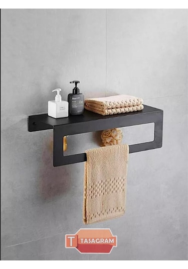 Tasagram Metal Banyo Havlu ve Tuvalet Kağıdı Askılığı 2'li Set Siyah