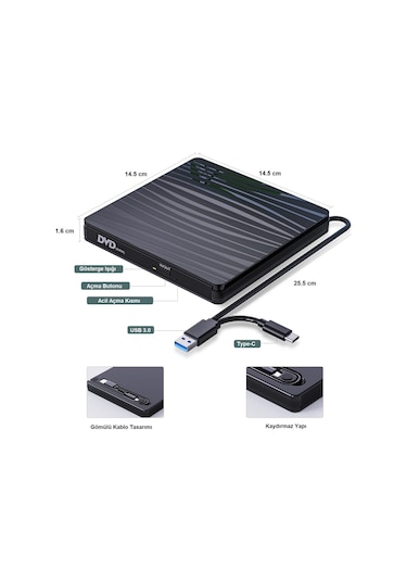 Upway Dvd Rw Usb 3 0 Type C Slim Harici Cd Dvd Yazıcı Okuyucu Macbook İmac Windows11