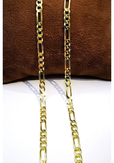 Omar Silver Unisex Figaro 3 Mm Gold Altın Kaplama Gümüş Kolye Zin