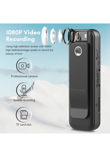 Tenfowee Siyah 1080p Mini Gopro Kamera, 180 Derece Döner Lens, Tek Başına Ses Kaydı, Led Işık, Manyetik Klem, 800mah Pil, 256gb Destekli