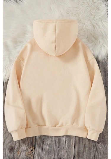 Kalp Baskılı Erkek - Kız Çocuk Rahat Kalıp Sweatshirt Bej