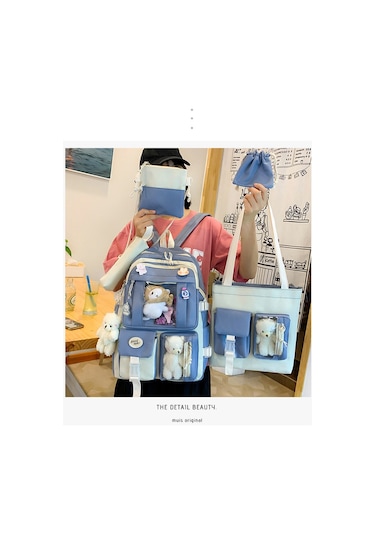 Sımıcg Öğrencinin Beş Parçalı Büyük Kapasiteli Okul Çantası Mavi