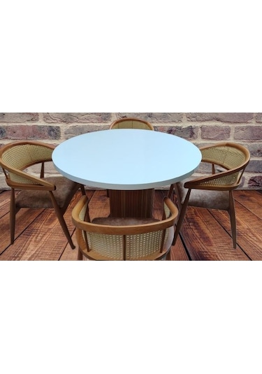 Masa Anıt 100 Cm Hasır Sandalye Takım Model Mdf Tabla Beyaz Renk El Yapım