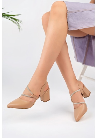 Epaavm - Sivri Kalıp Biyesi Taşlı Nut Kadın Stiletto - Eld6504