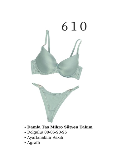 Murays Kadın 3 Lü Damla Taş Mikro Sütyen Takım Pembe/haki/yeşil