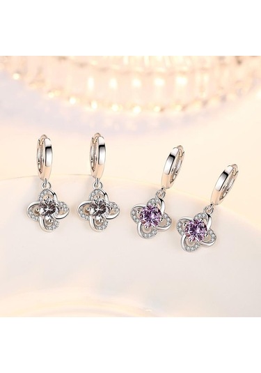 Mor Kadınlar İçin Sevimli Küpe Takı Basit Küpe Şanslı Yaprak Yonca Ebedi Küpe