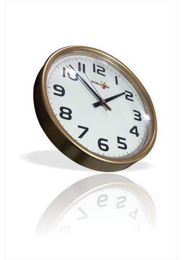 Altın Sarı Renk 28 Cm Bombe Camlı Sessiz Kayar Saniye Duvar Saati Altın