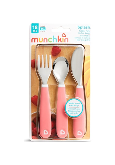 Munchkin Sıçramayı Engelleyici Çocuk Çatal Bıçak Takımı Pembe 18+ Ay Pembe