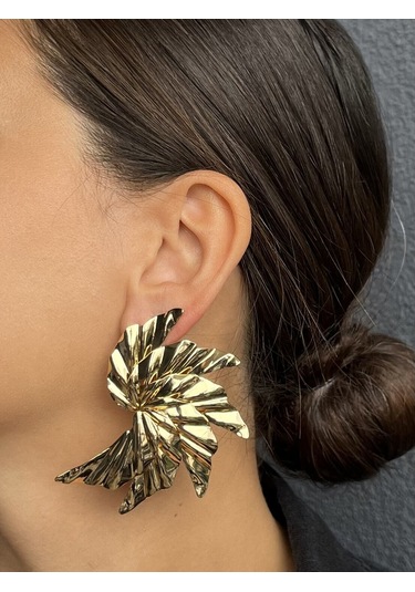 Kanatlı Altın Renkli Büyük Küpe Çok Renkli