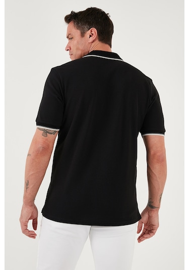 Buratti % 100 Pamuk Düğmeli Regular Fit Erkek Polo Yaka T Shirt 5902118 Siyah-Beyaz