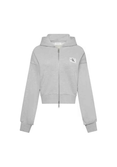 Kadın French Terry Fermuarlı Kapüşonlu Sweatshirt - Gri Melanj-8429 Bc06 Grey Heather